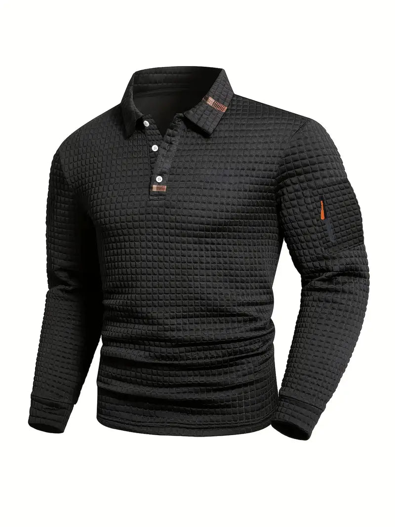 Polo manches longues en maille gaufrée