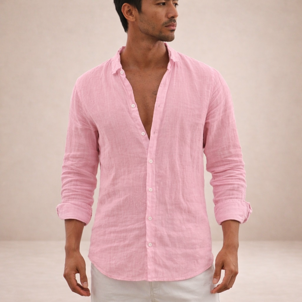Chemise en lin coupe régulière col ouvert au style intemporel homme – Galilée
