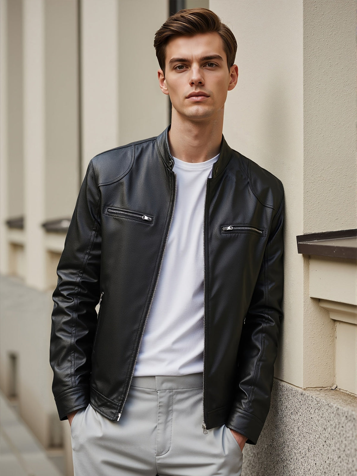 Veste zippée à col montant unie
