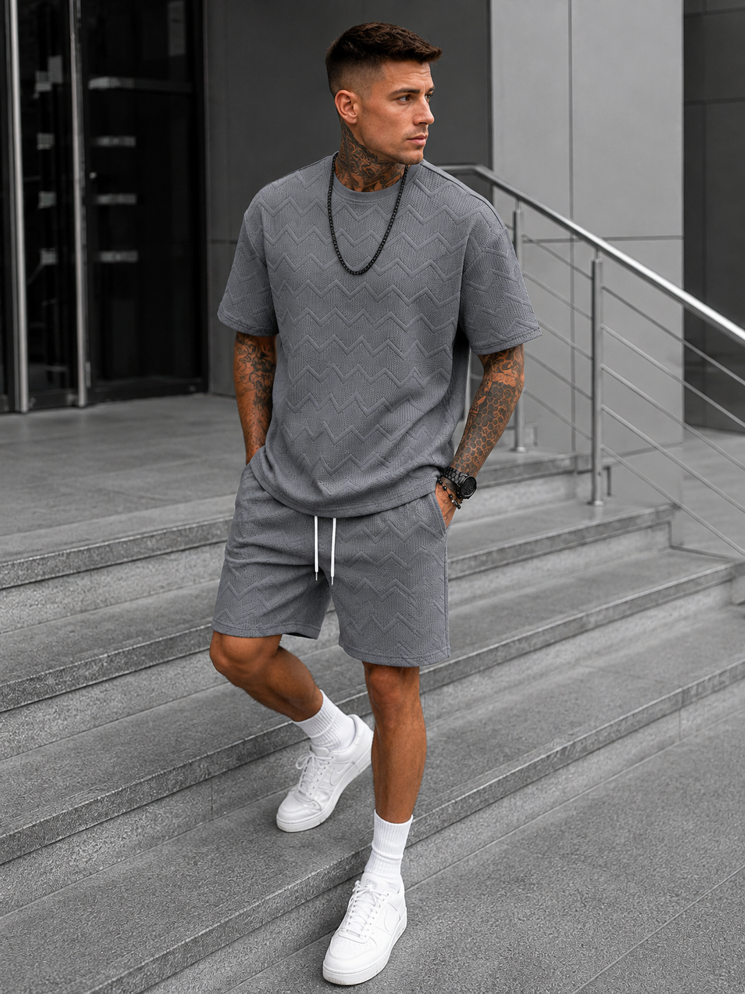 Ensemble t-shirt oversize et short assorti été style chic intemporel homme – Bussy