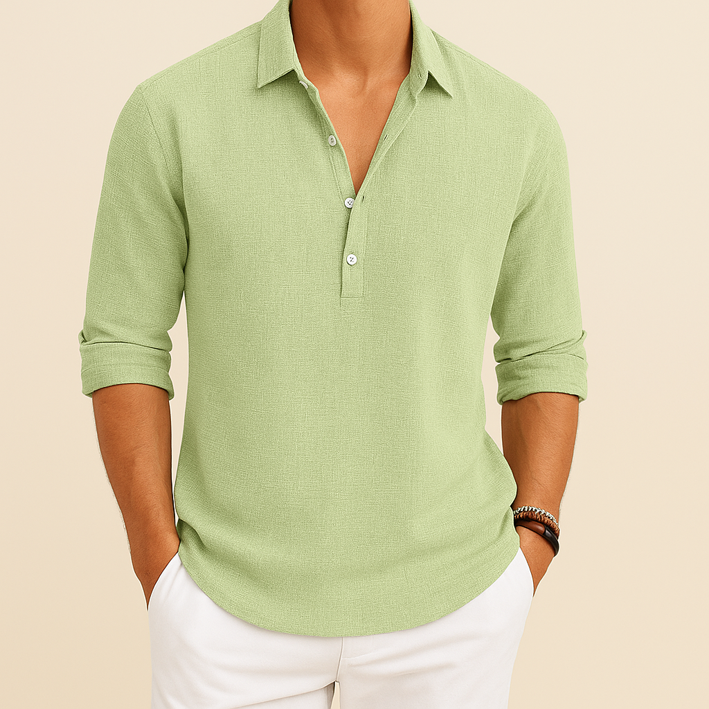 Polo manches longues coupe décontractée col boutonné tissu texturé homme – Lillebonne