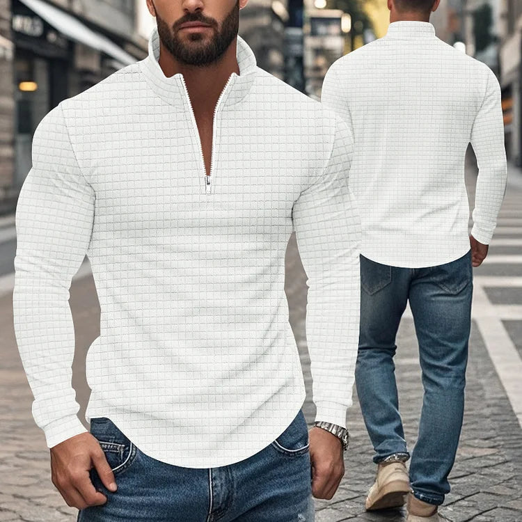 Sweat demi-zip à petits carreaux