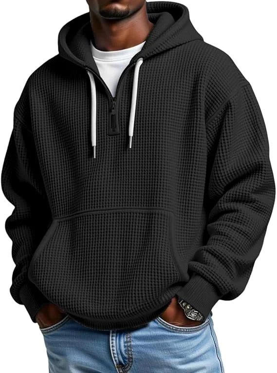 Sweat à capuche gaufré quart-zip