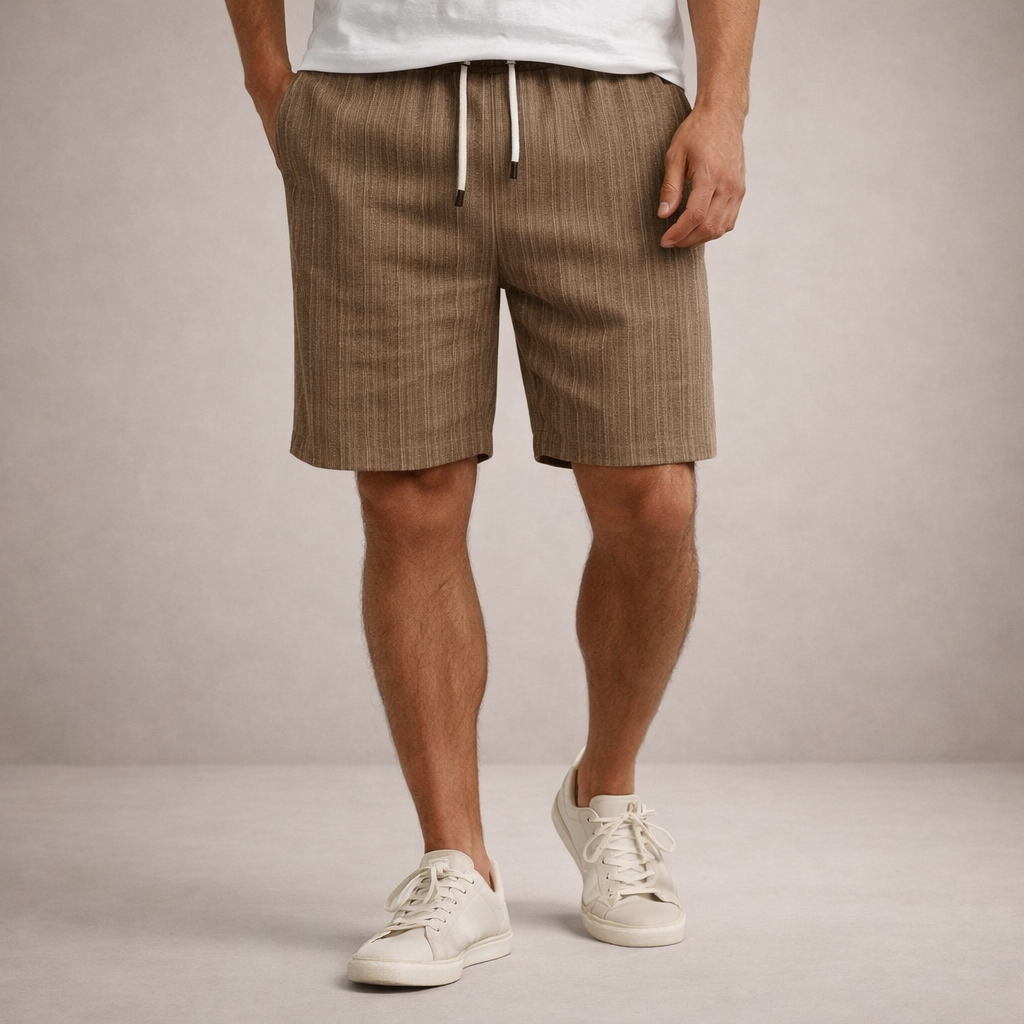 Short d'été en lin à cordon de serrage coupe décontractée homme – Marron