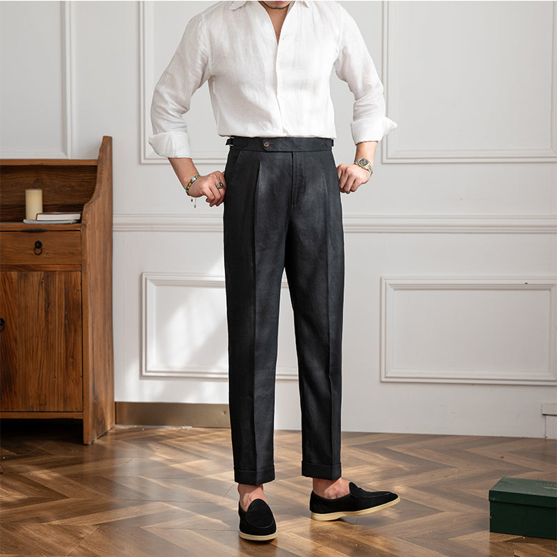 Pantalon à pinces aspect lin