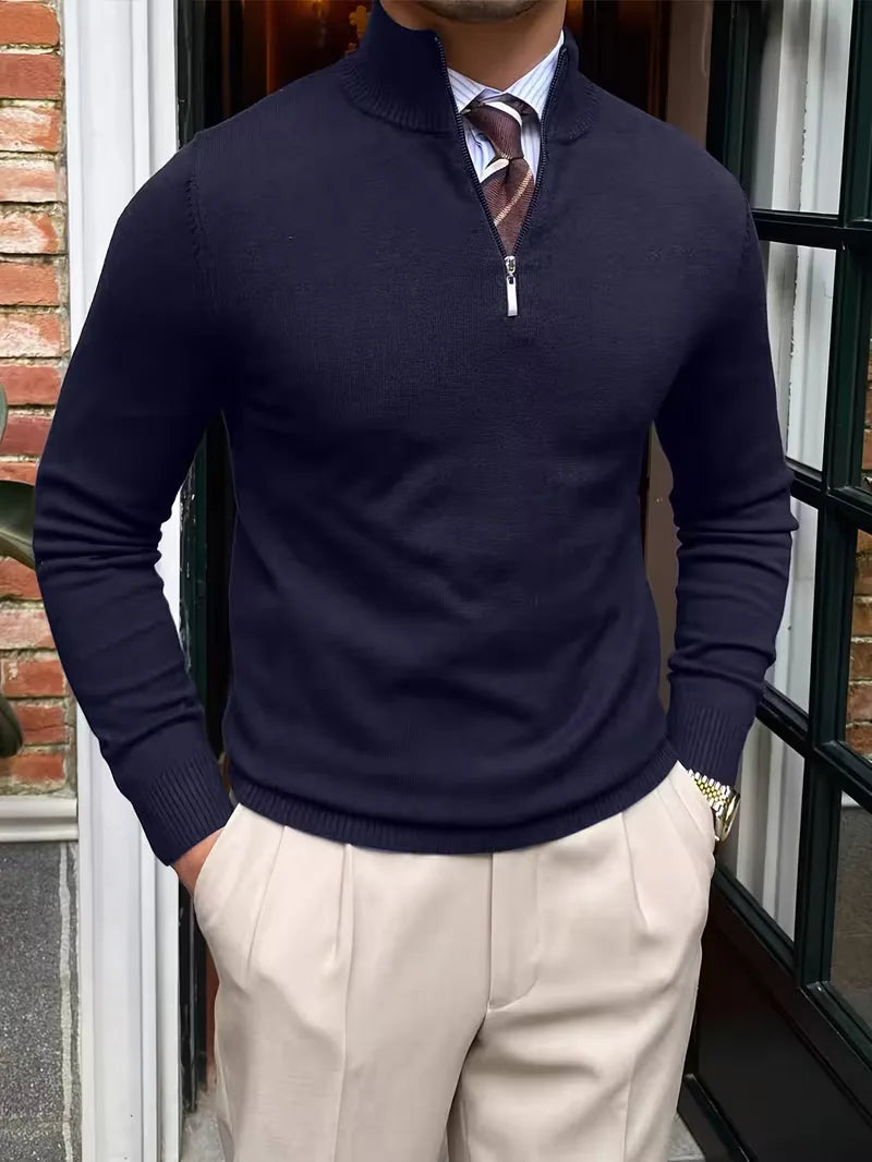 Pull col montant demi-zip en maille douce au style intemporel homme – Lutèce