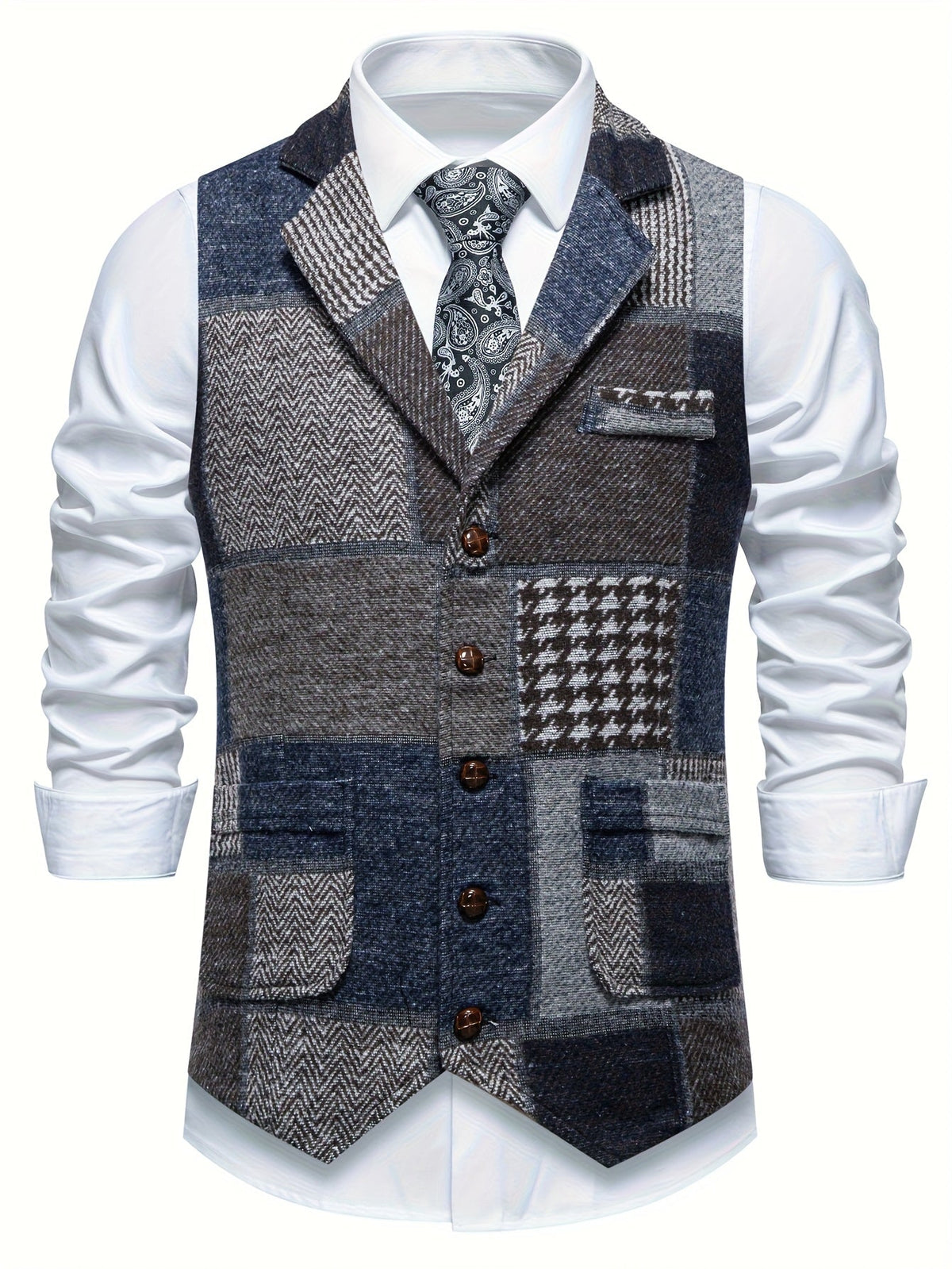 Gilet de costume aspect tweed boutonné