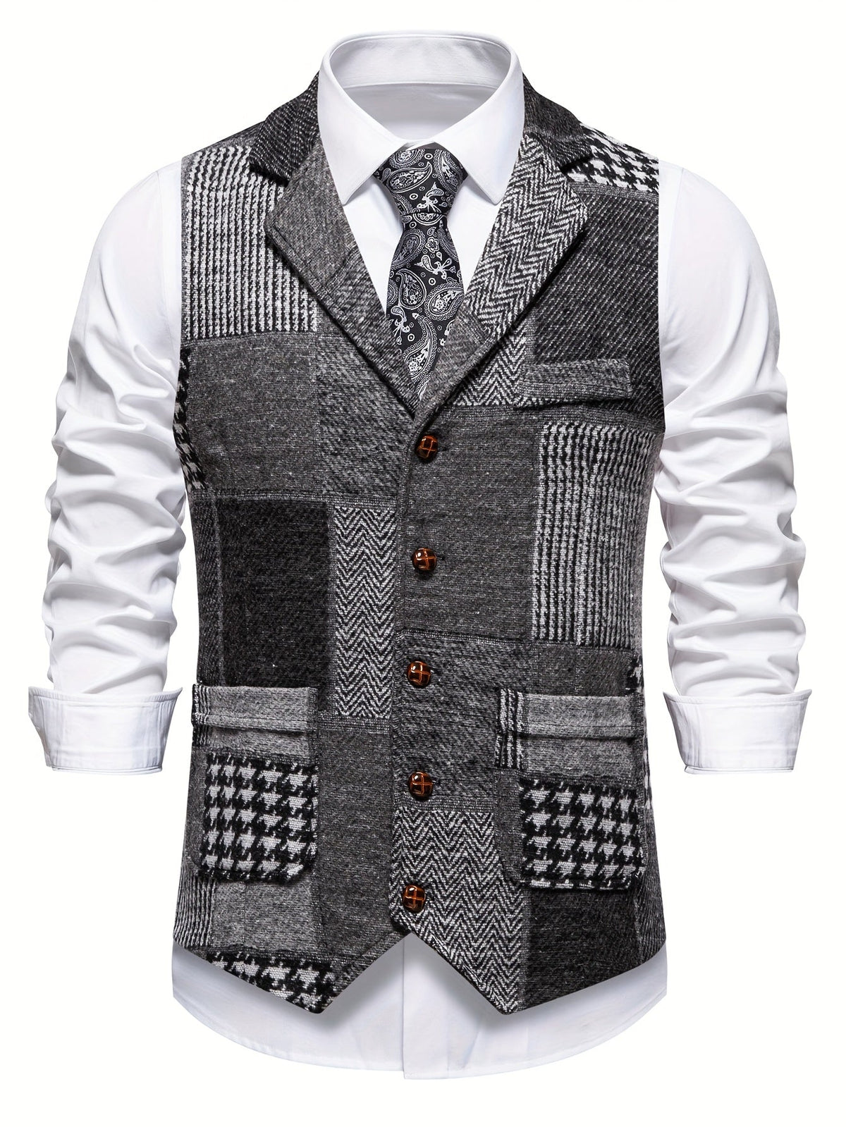 Gilet de costume aspect tweed boutonné