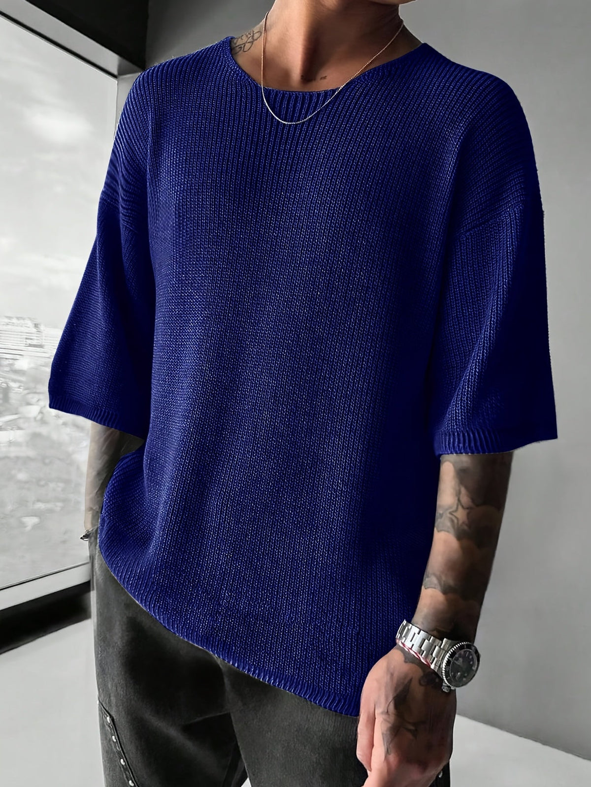 Pull maille manches courtes coupe ample
