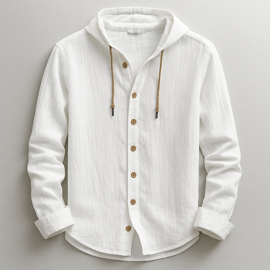 Chemise à capuche boutonnée aspect lin