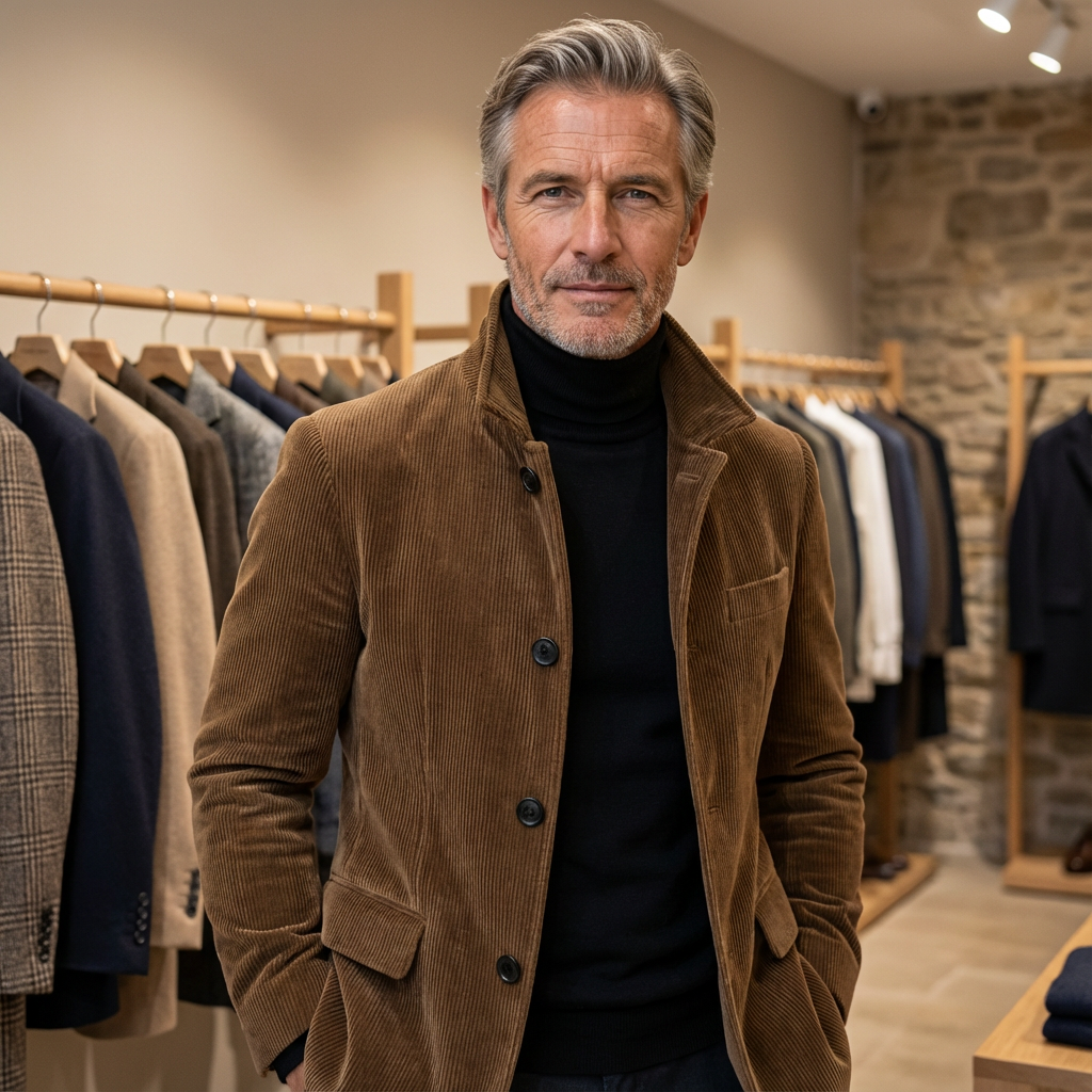 Veste boutonnée aspect velours côtelé grise