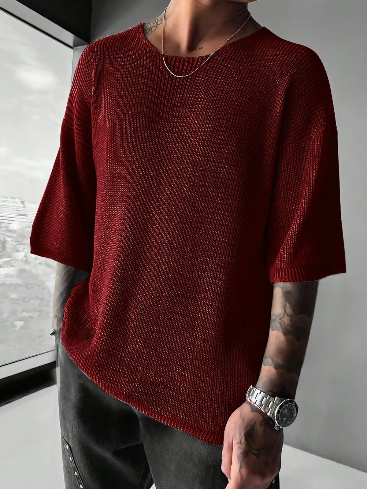 Pull maille manches courtes coupe ample