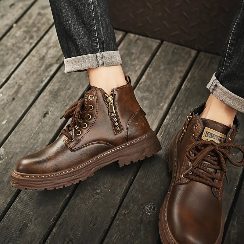 Bottes en cuir véritable à lacets silhouette affirmée maîtrisée homme – Cussac