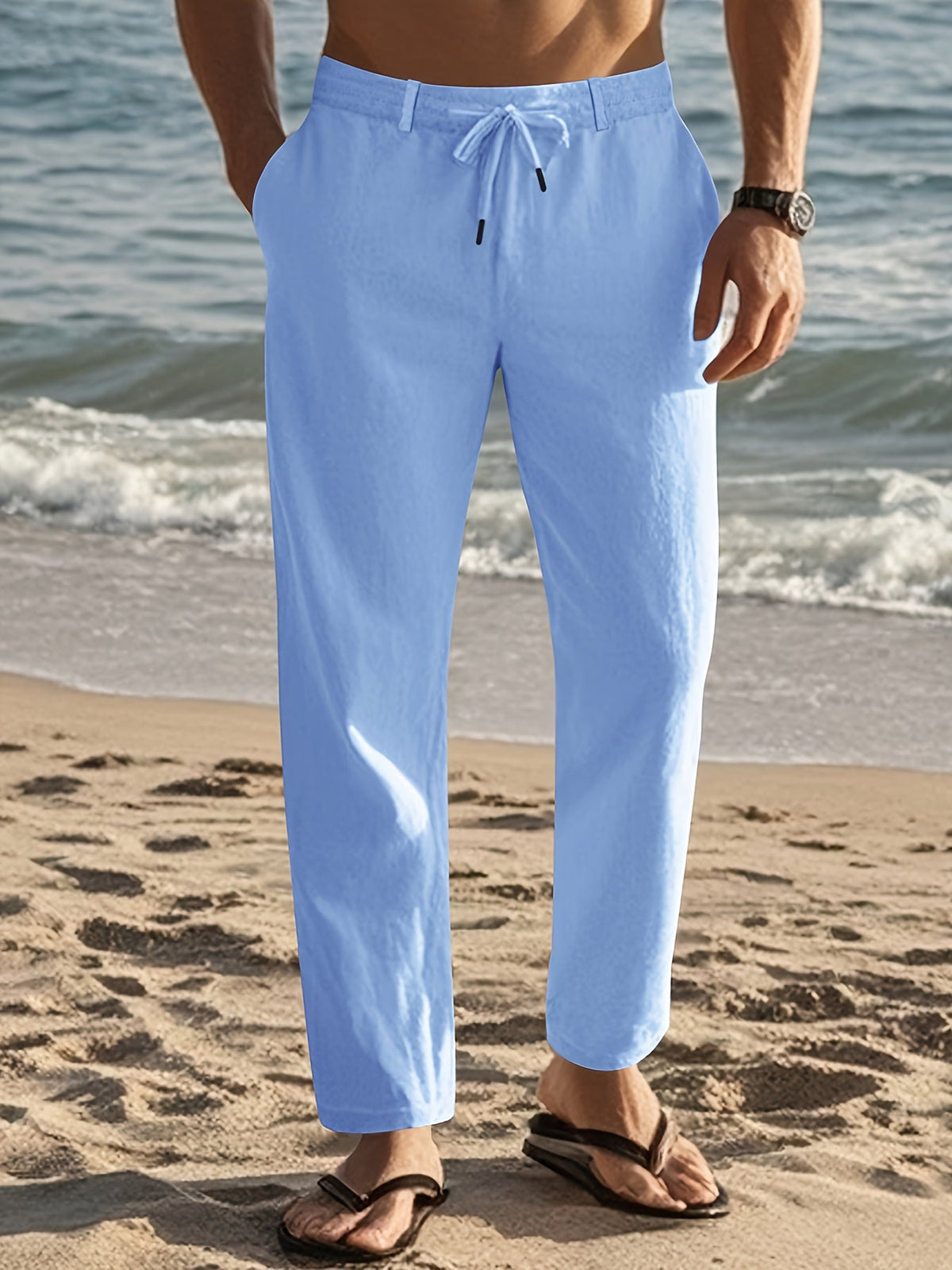Pantalon en lin coupe ample respirant décontracté homme – Meung