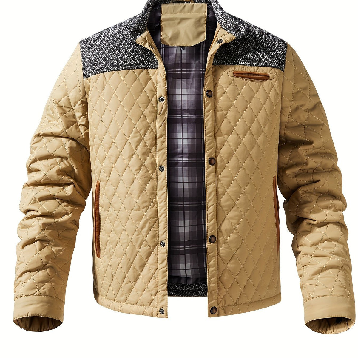 Doudoune courte matelassée col montant empiècements tricot passepoils contrastants homme – Gingembre
