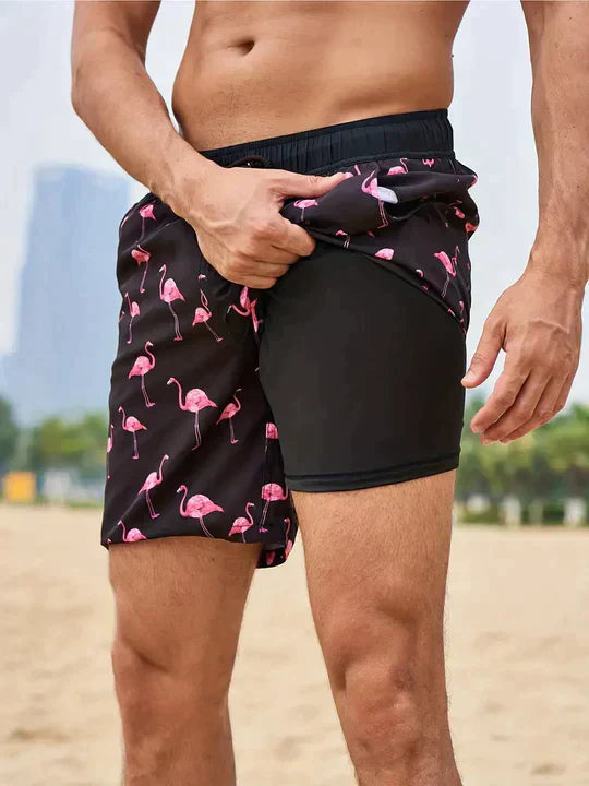 Short de bain imprimé à cordon de serrage style plage homme – Hendaye