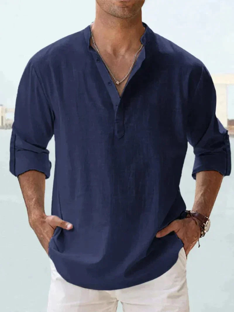 Chemise casual en lin coupe décontractée boutonnée homme – Bricquebec