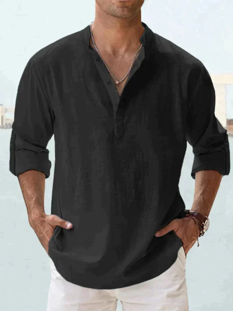 Chemise casual en lin coupe décontractée boutonnée homme – Bricquebec