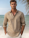 Chemise casual en lin coupe décontractée boutonnée homme – Bricquebec