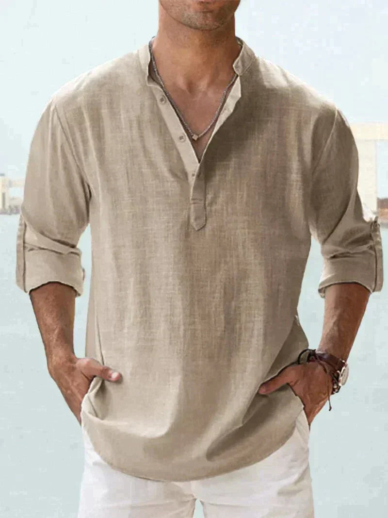 Chemise casual en lin coupe décontractée boutonnée homme – Bricquebec