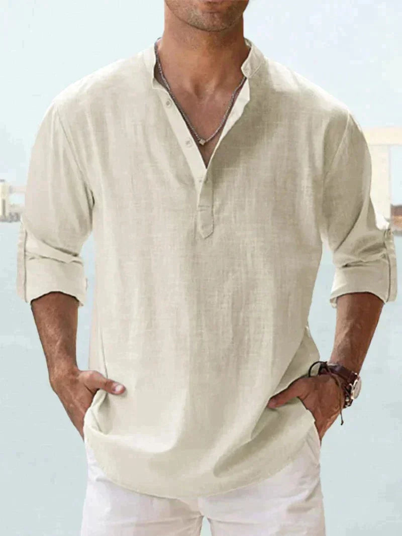 Chemise casual en lin coupe décontractée boutonnée homme – Bricquebec