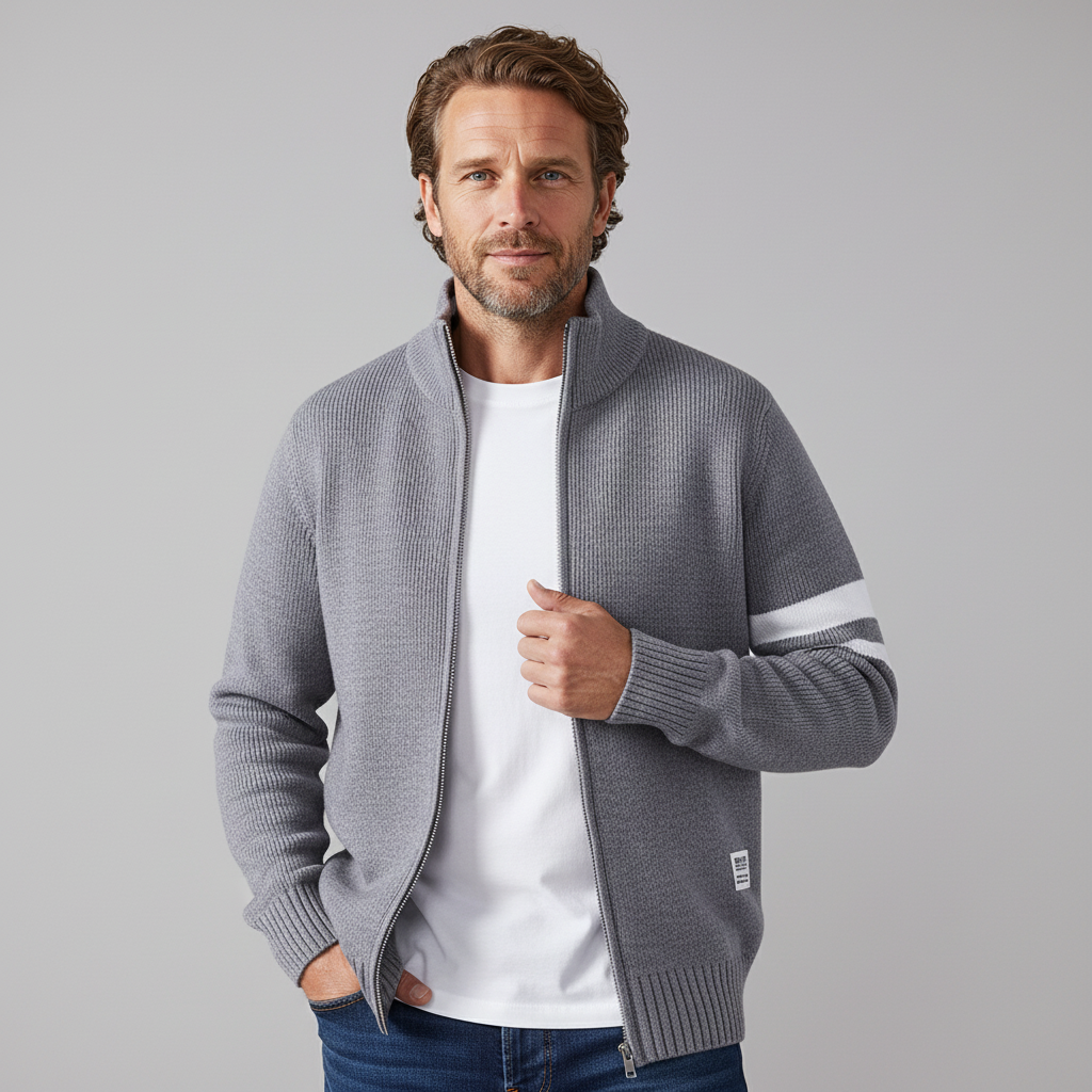 Cardigan zippé col montant à bandes