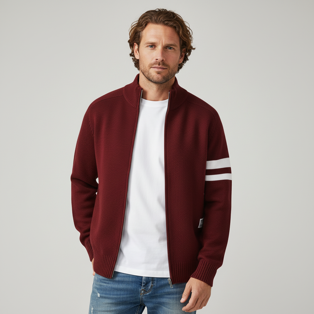 Cardigan zippé col montant à bandes