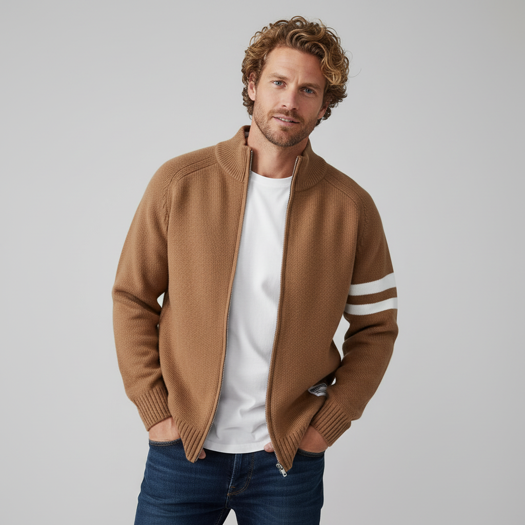 Cardigan zippé col montant à bandes