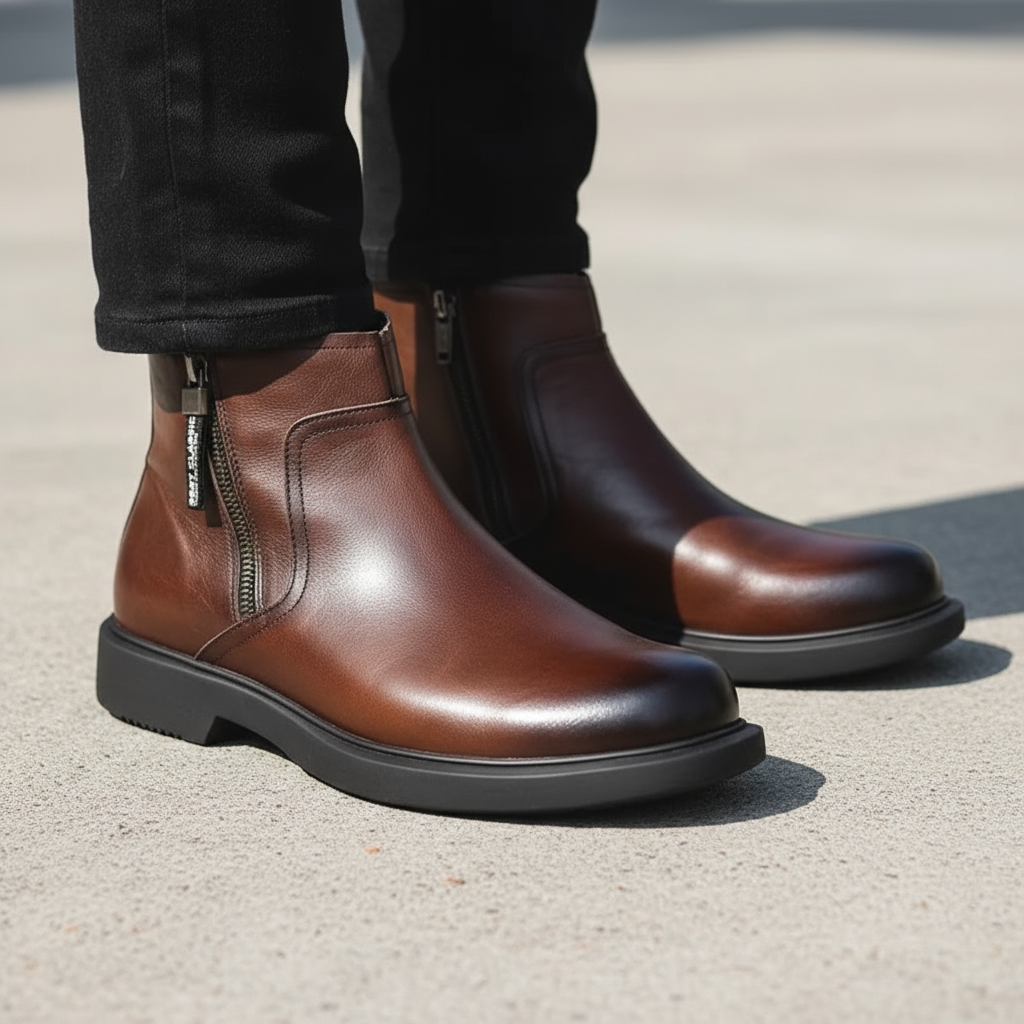 Bottines effet cuir à zip latéral