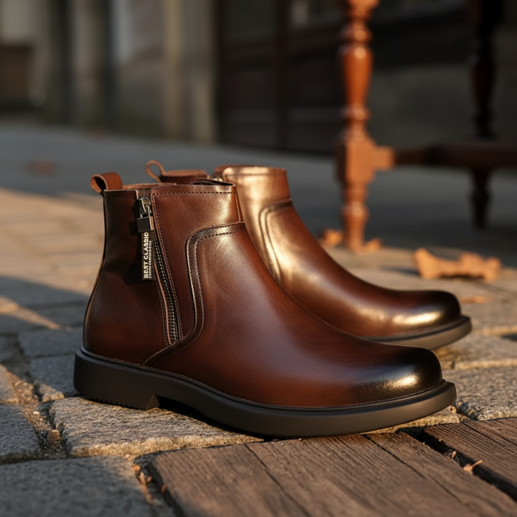 Bottines effet cuir à zip latéral