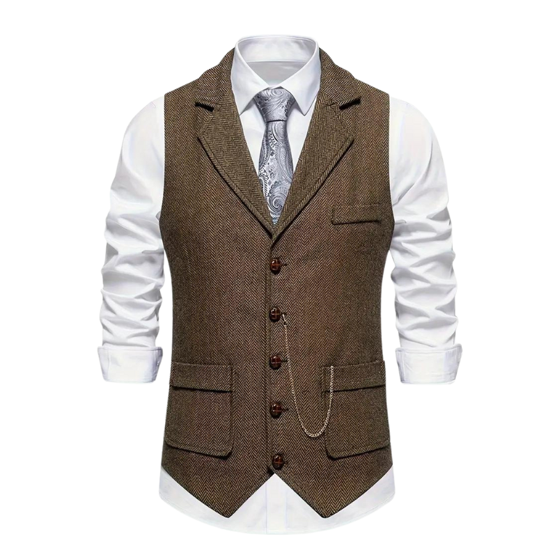 Gilet de costume col en V ajusté boutonné finition soignée homme – Vézelay