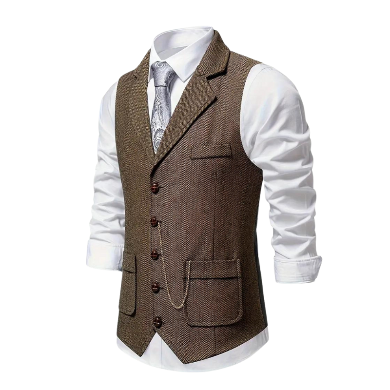 Gilet de costume col en V ajusté boutonné finition soignée homme – Vézelay