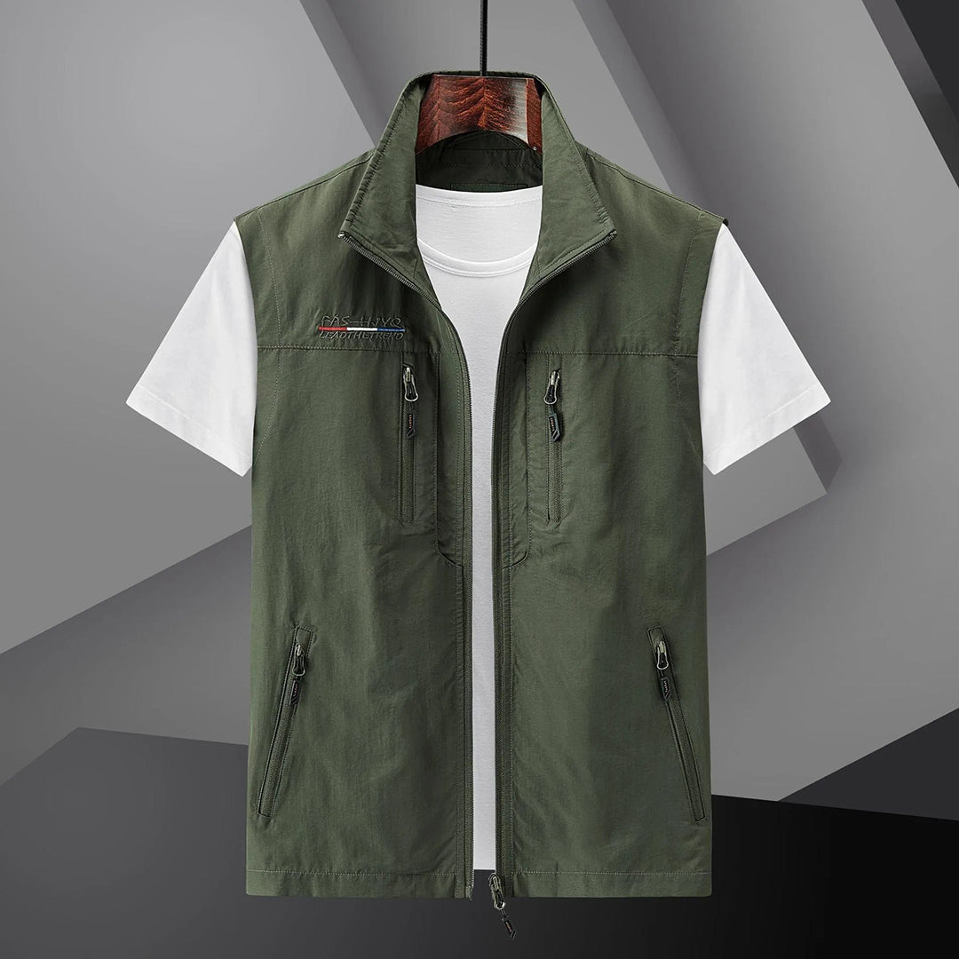 Gilet zippé multi-poches col montant poches zippées style utilitaire homme – Grandcamp