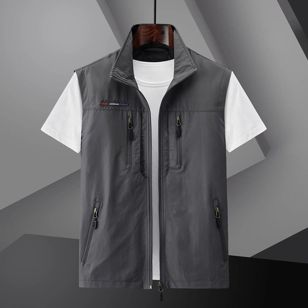 Gilet zippé multi-poches col montant poches zippées style utilitaire homme – Grandcamp