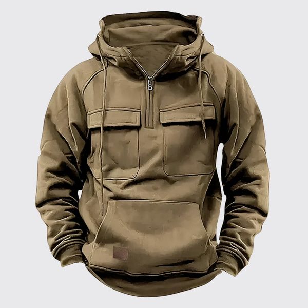 Sweat à capuche demi-zip multipoches