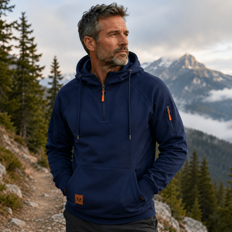 Sweat à capuche demi-zip poche kangourou