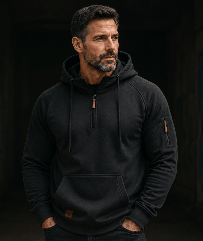 Sweat à capuche demi-zip poche kangourou
