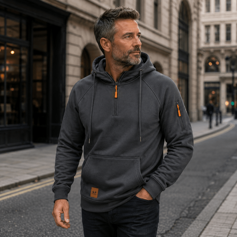 Sweat à capuche demi-zip poche kangourou