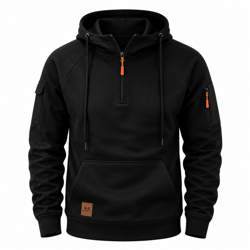 Sweat à capuche demi-zip poche kangourou