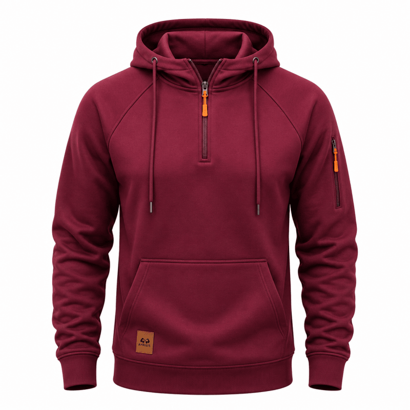 Sweat à capuche demi-zip poche kangourou