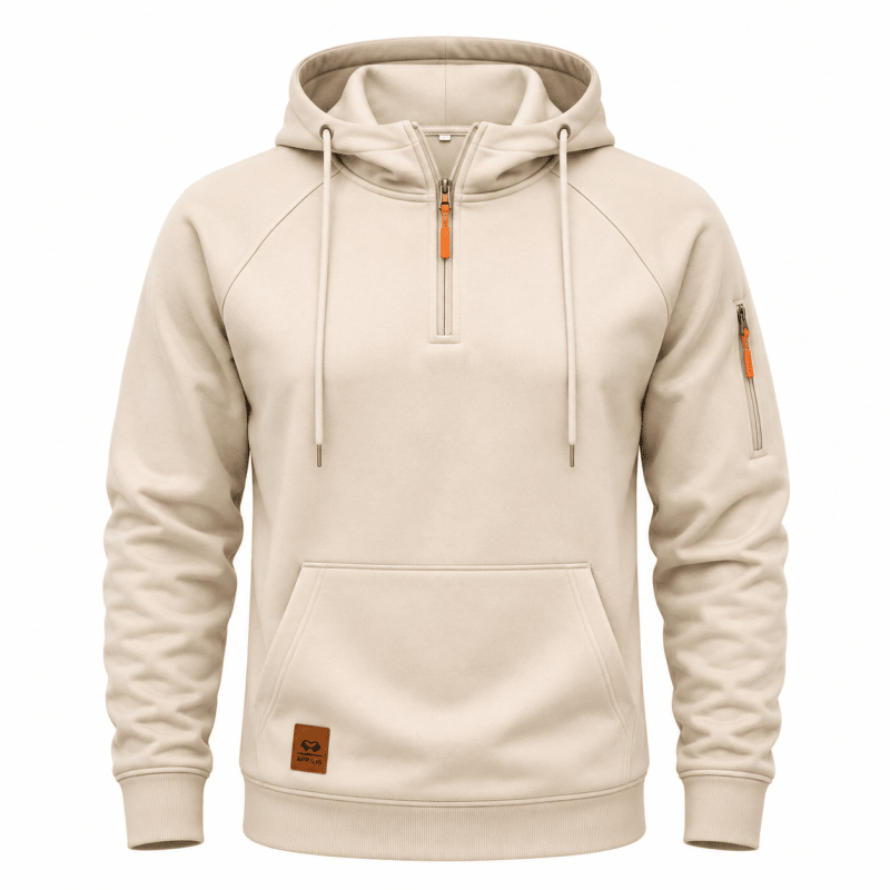 Sweat à capuche demi-zip poche kangourou
