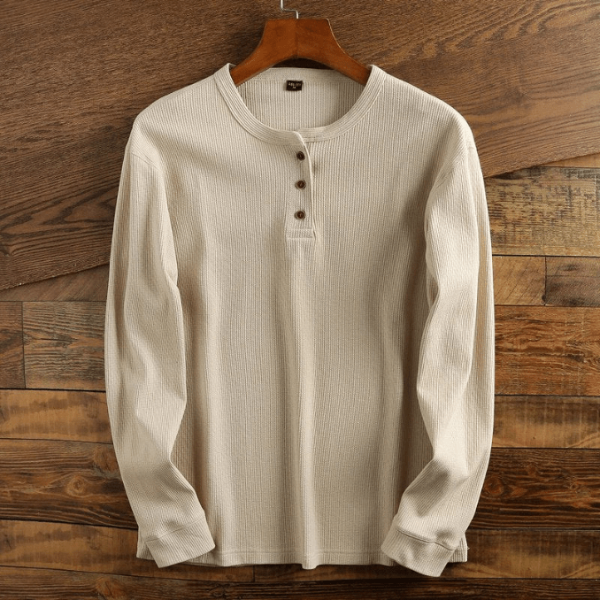 T-shirt henley en maille gaufrée manches longues homme – Cluny