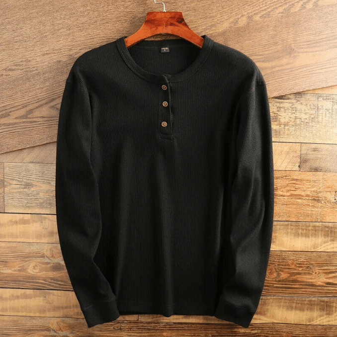 T-shirt henley en maille gaufrée manches longues homme – Cluny