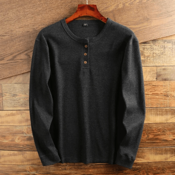 T-shirt henley en maille gaufrée manches longues homme – Cluny