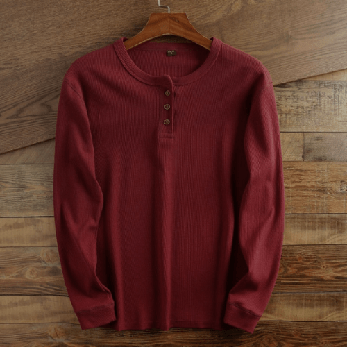 T-shirt henley en maille gaufrée manches longues homme – Cluny