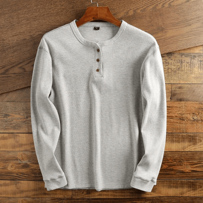 T-shirt henley en maille gaufrée manches longues homme – Cluny