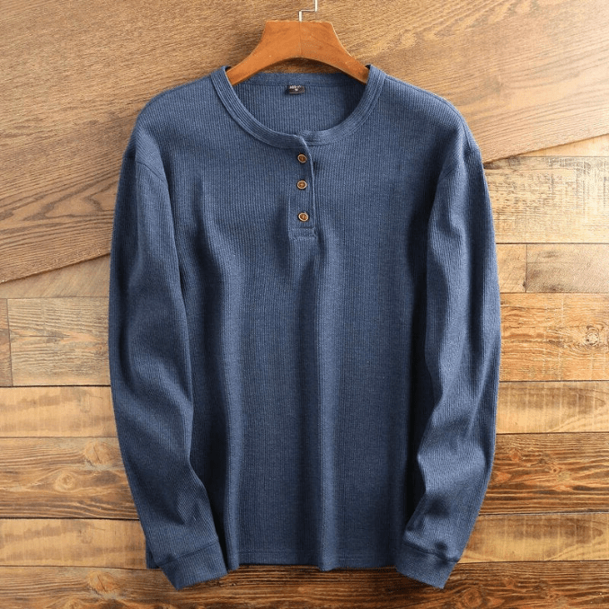 T-shirt henley en maille gaufrée manches longues homme – Cluny