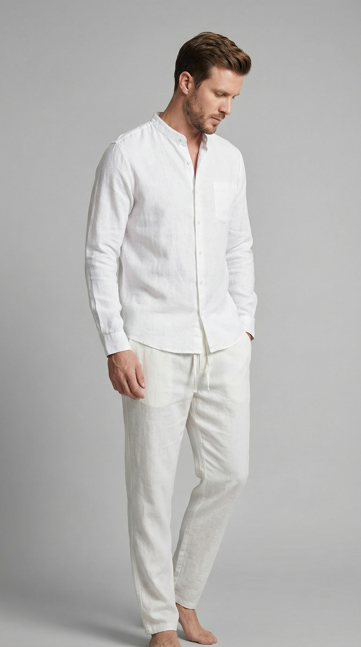 Ensemble en lin chemise et pantalon décontracté homme – Bormes
