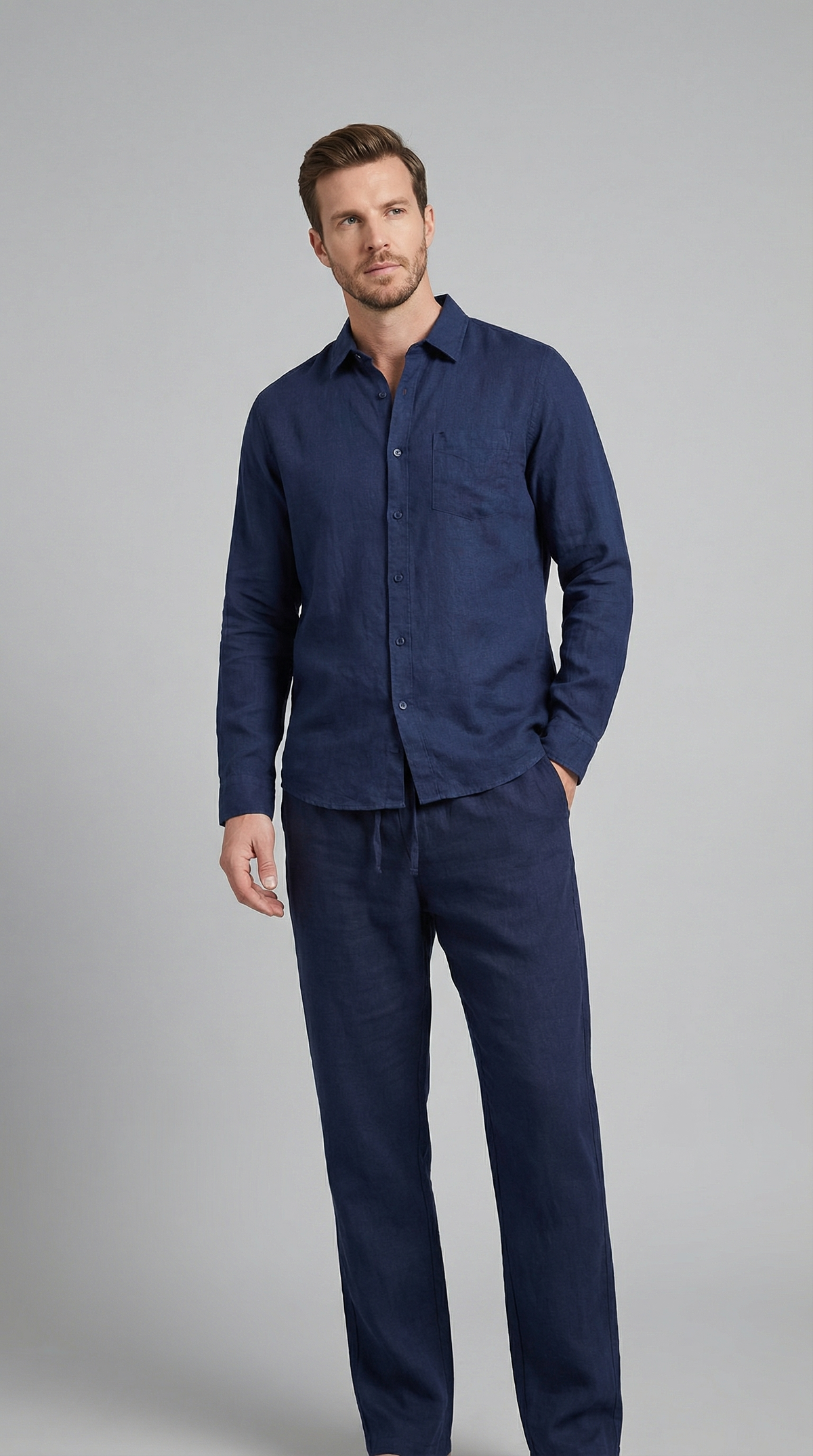 Ensemble en lin chemise et pantalon décontracté homme – Bormes