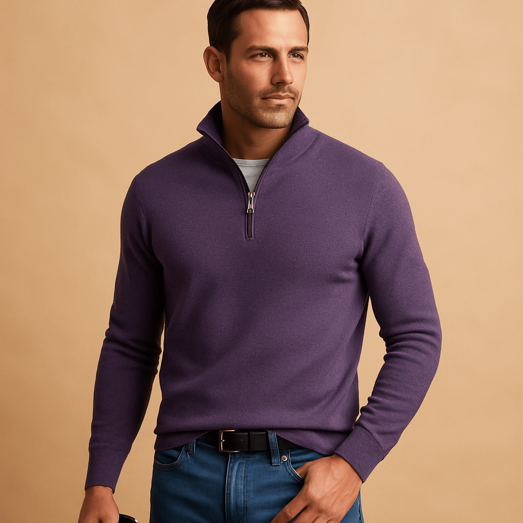 Pull uni à col demi-zip